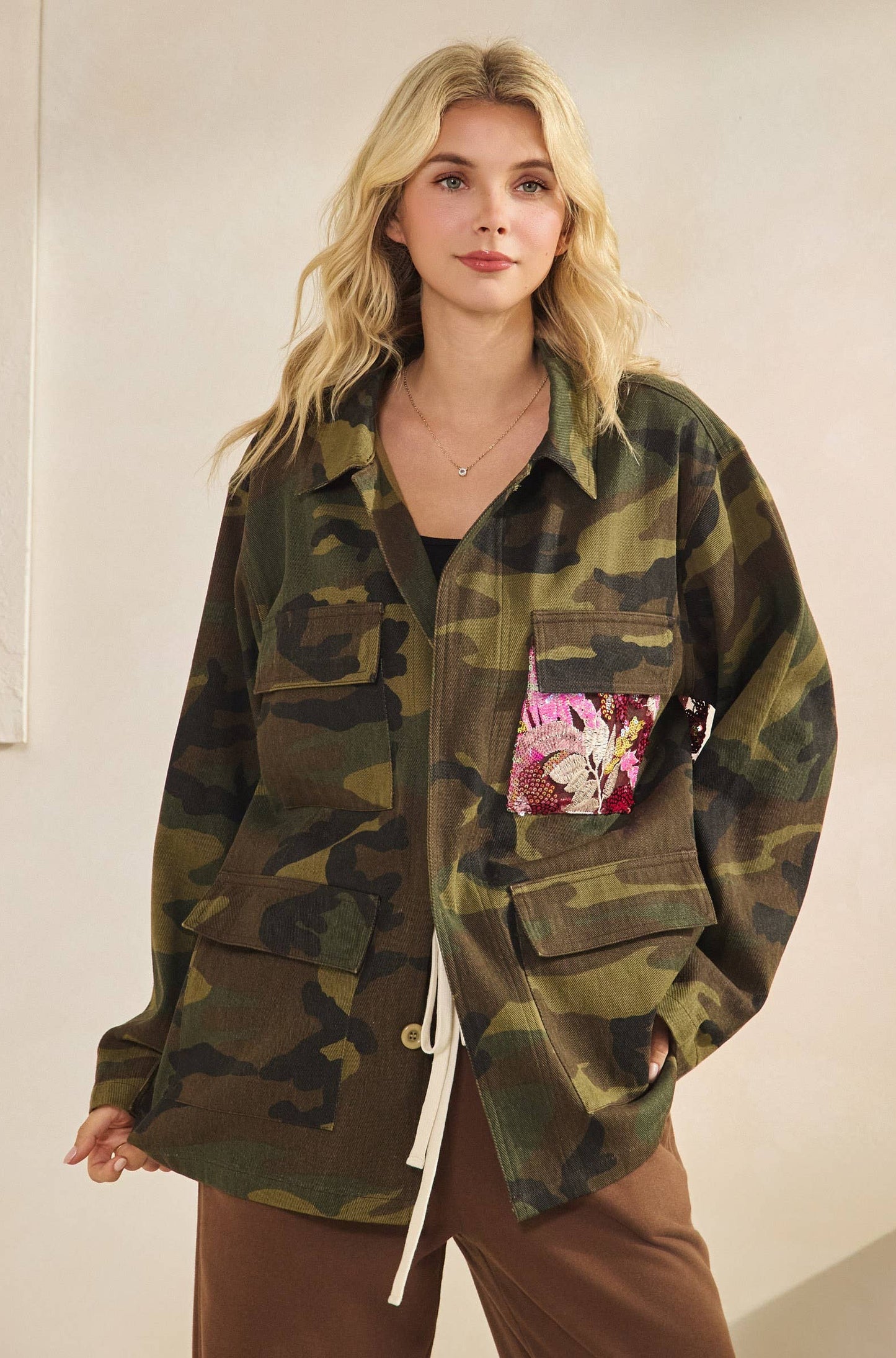 Camo Jacket with Mesh Sequins