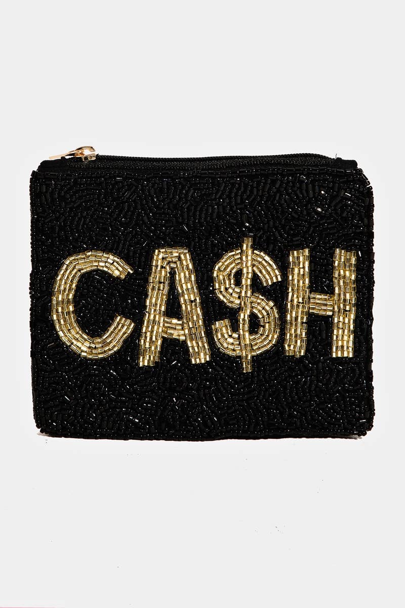 Cash Print Beaded Coin Purse
