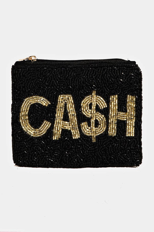 Cash Print Beaded Coin Purse