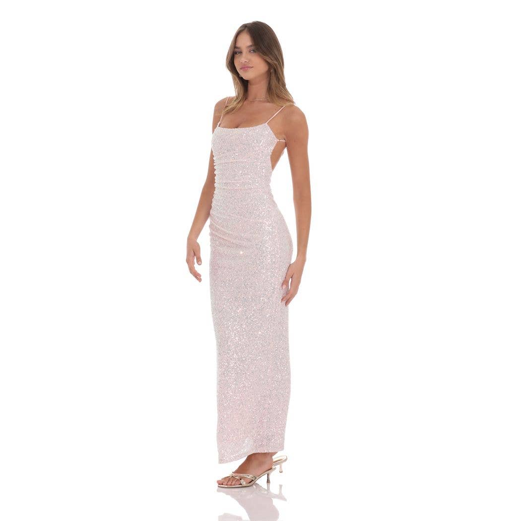 Iridescent Sequin Bodycon Maxi Dress in Pink