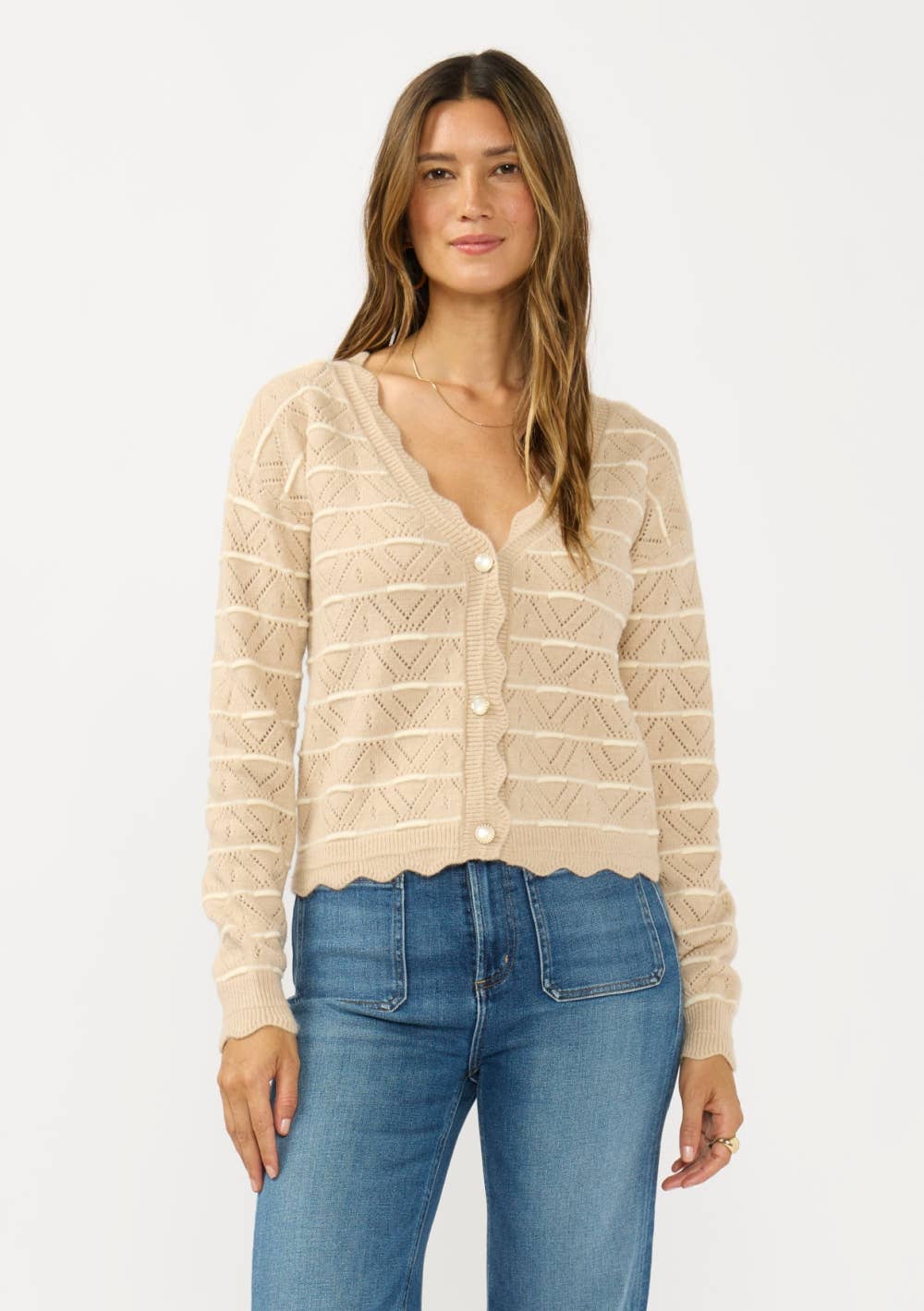 Tawny Stripe Pointelle Cardigan