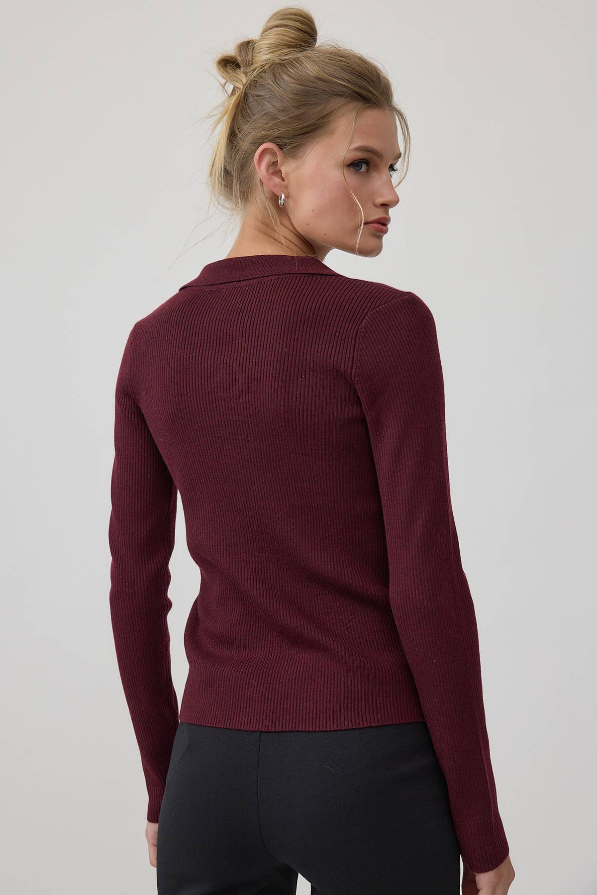 Ribbed Button Collar Knit Cardigan
