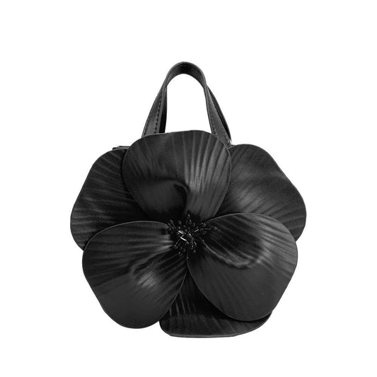 Monroe Black Flower Vegan Leather Top Handle Bag