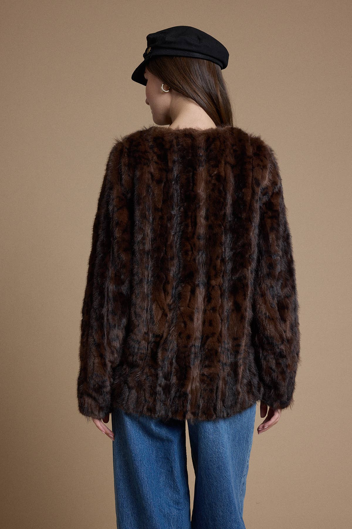 Chocolate Brown Leopard Faux Fur Jacket