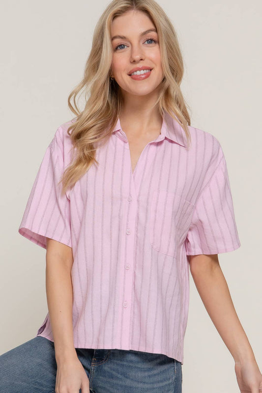 Button Down Stripe Linen Top