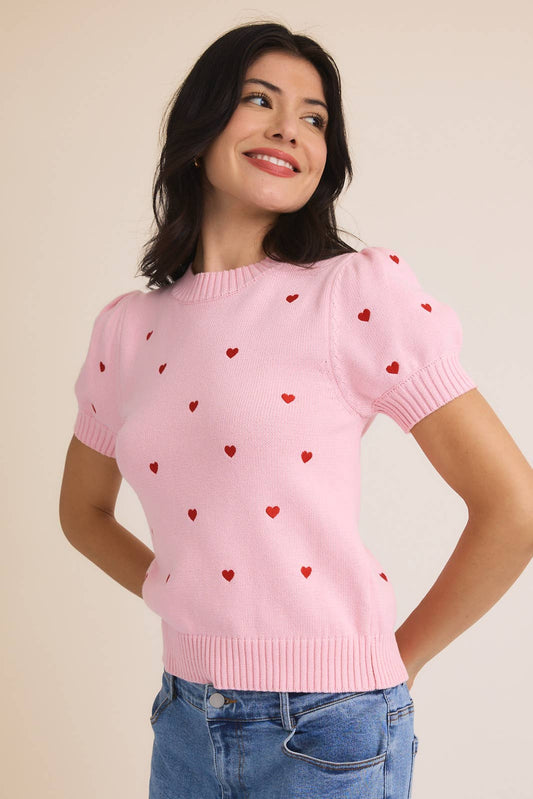 Heart Embroidered Sweater Top