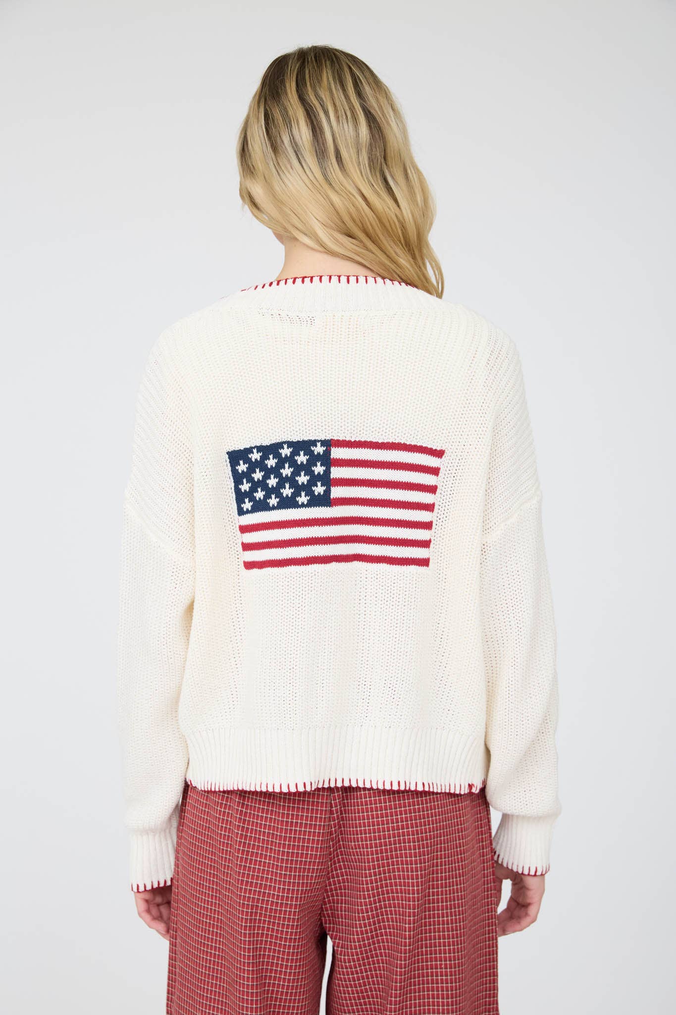 American Flag Contrast Stitch Cardigan