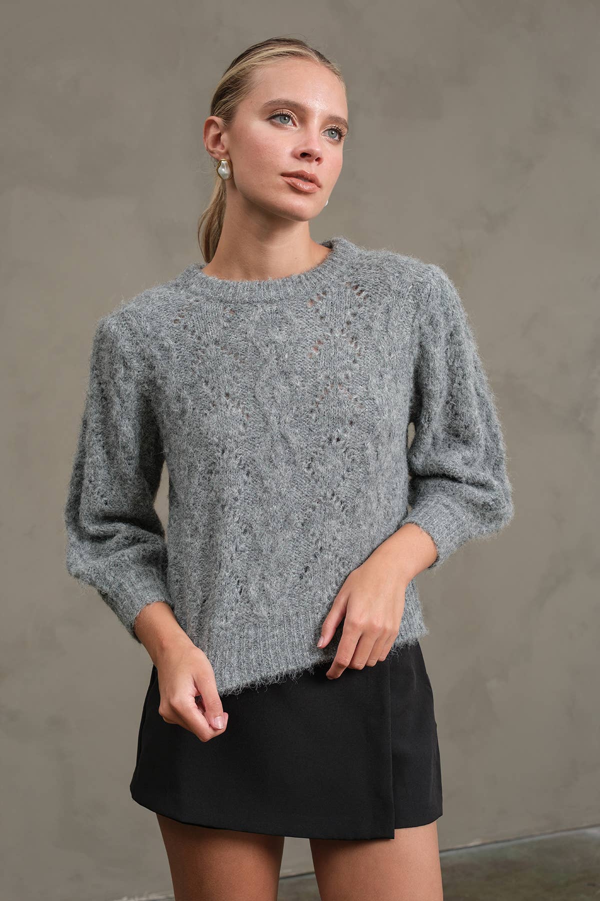 Cable Pointelle Fuzzy Knit Sweater