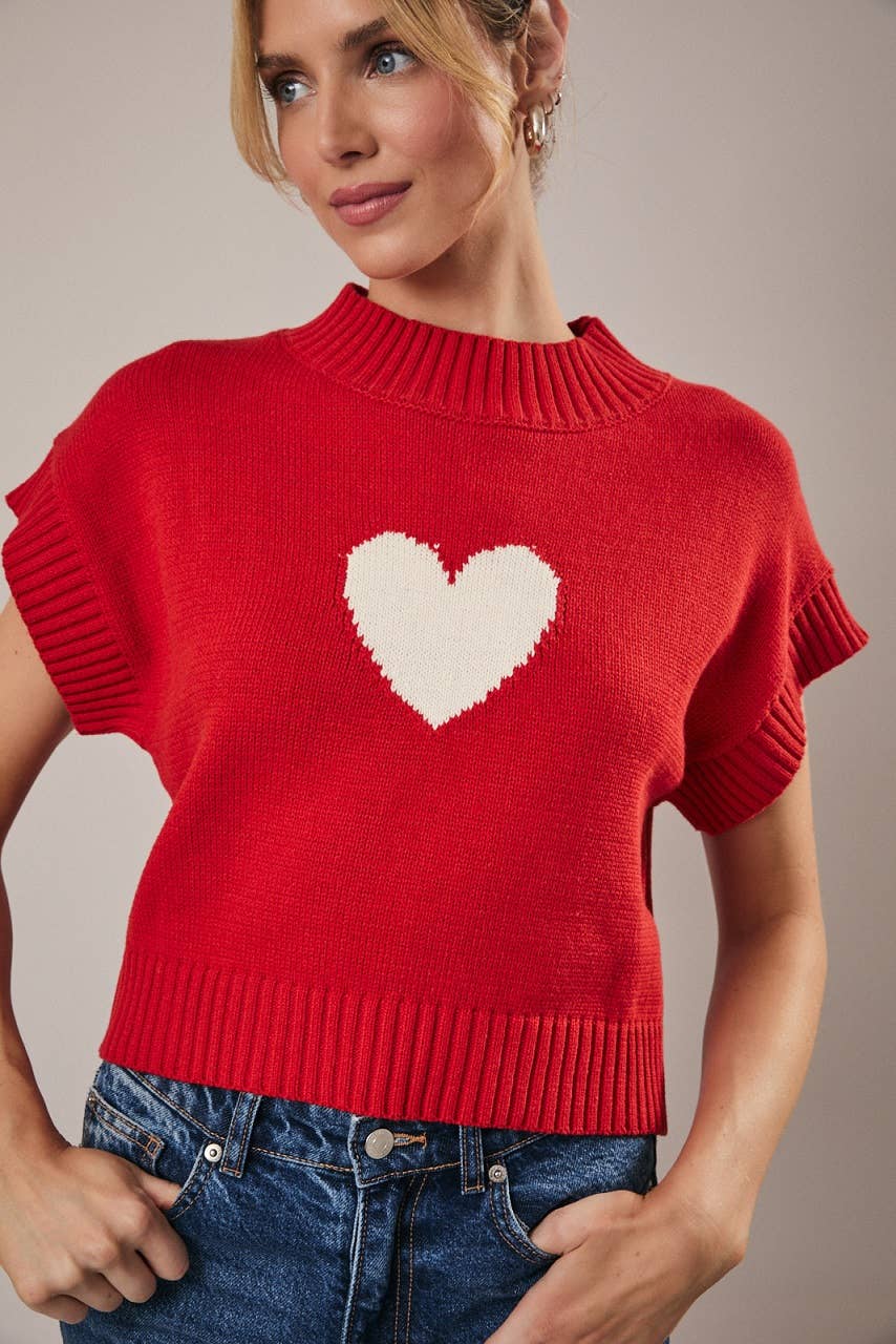 Mock Neck Heart Sweater