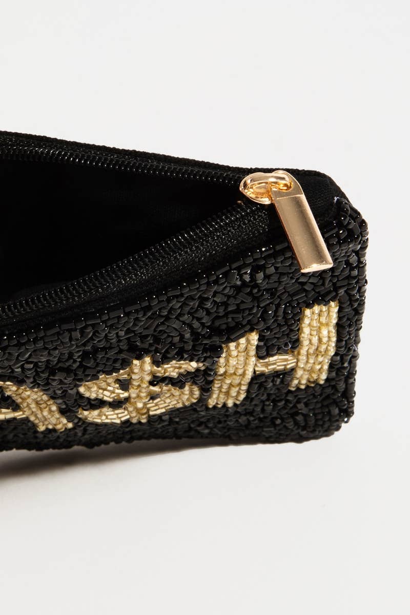 Cash Print Beaded Coin Purse