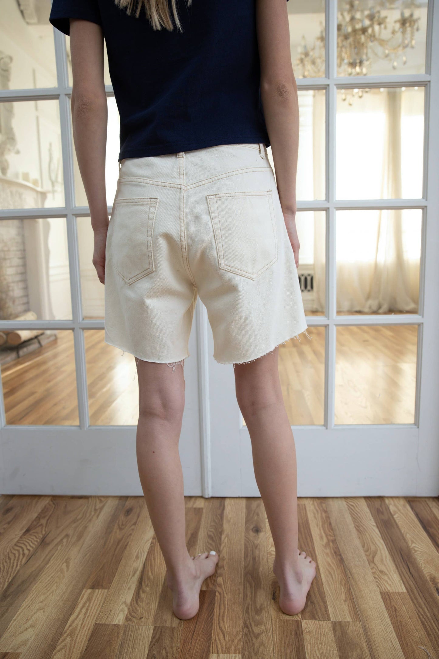 Minimal Drawstring Cut-Off Denim Shorts