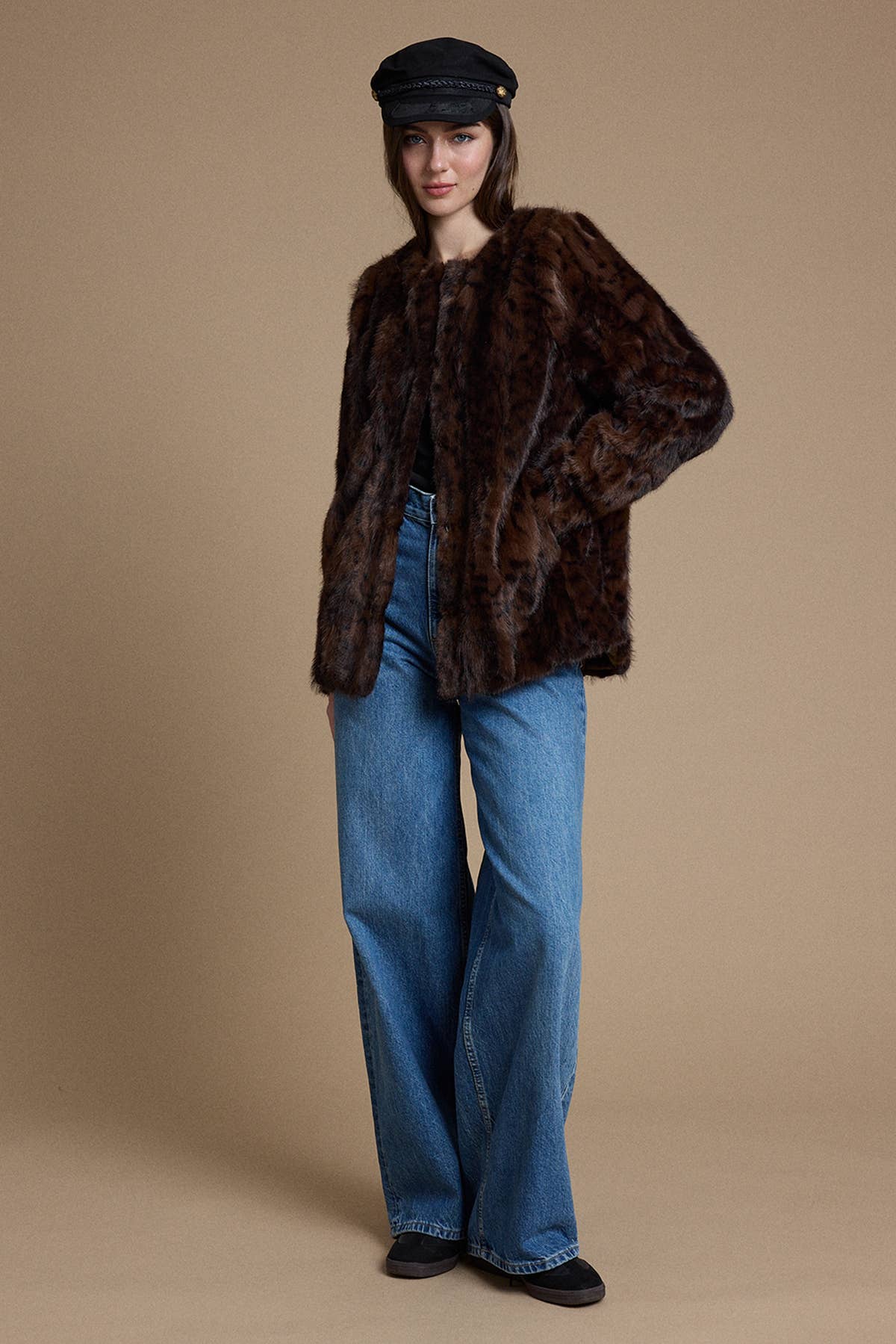 Chocolate Brown Leopard Faux Fur Jacket