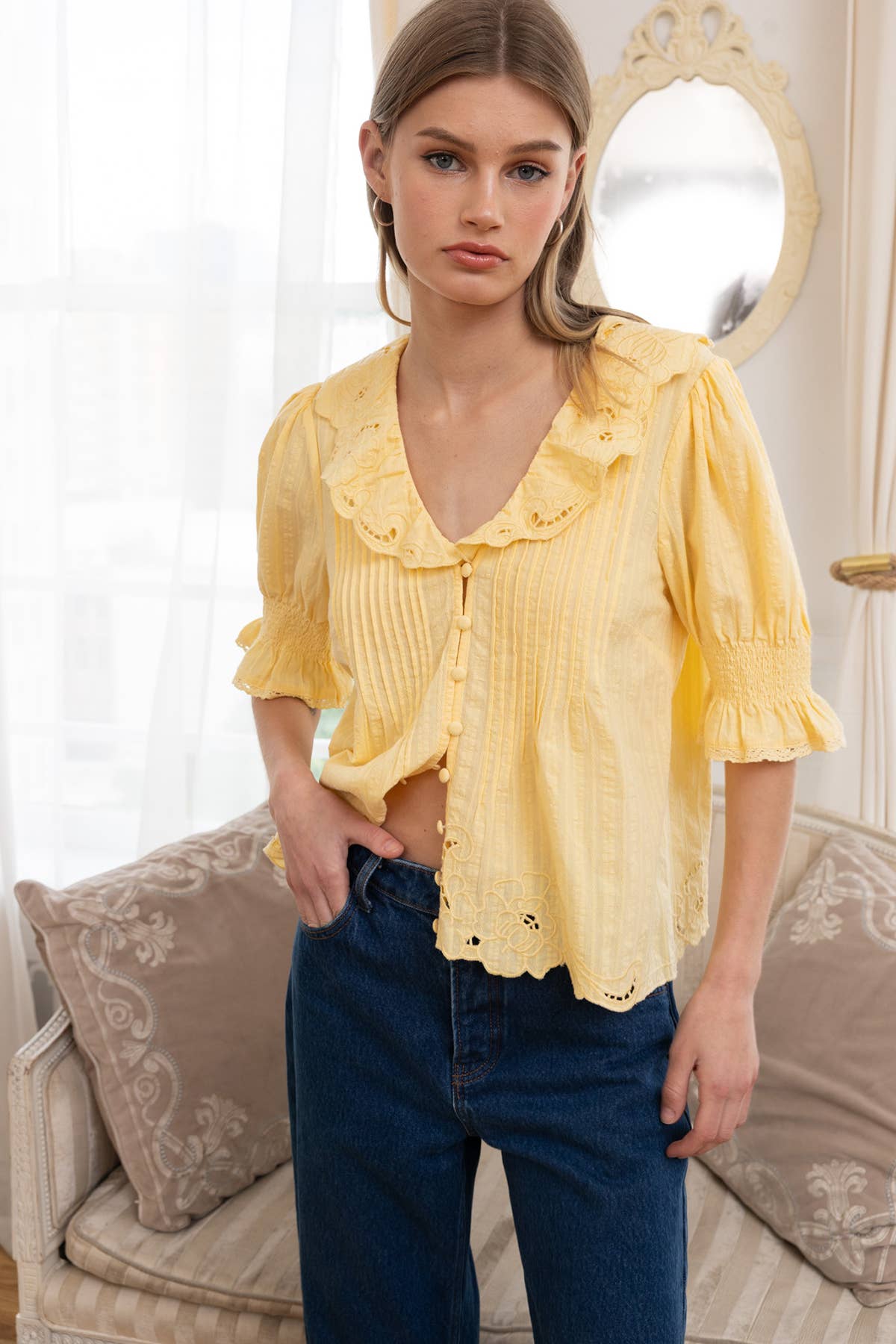 Ruffled Embroidered Blouse