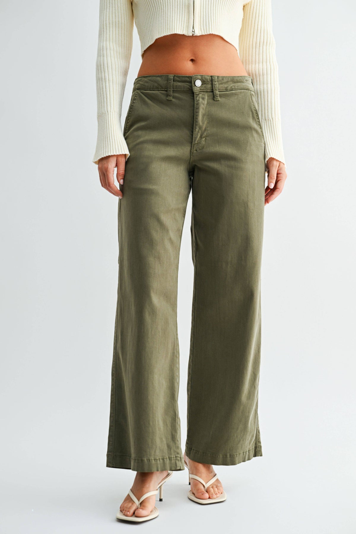 Stretch Twill Slim Wide Leg- Olive