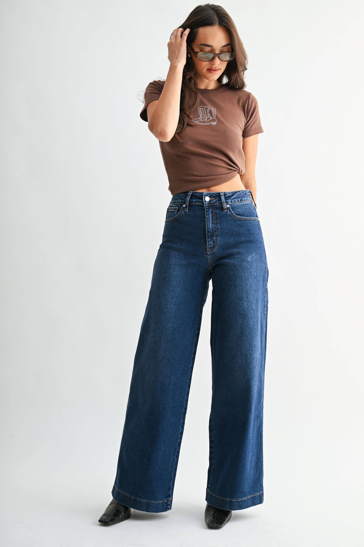 Ines High Rise Full Length Wide Leg- Denim