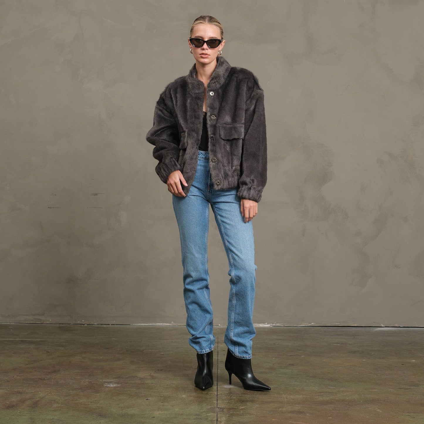 Faux Mink Bomber Jacket