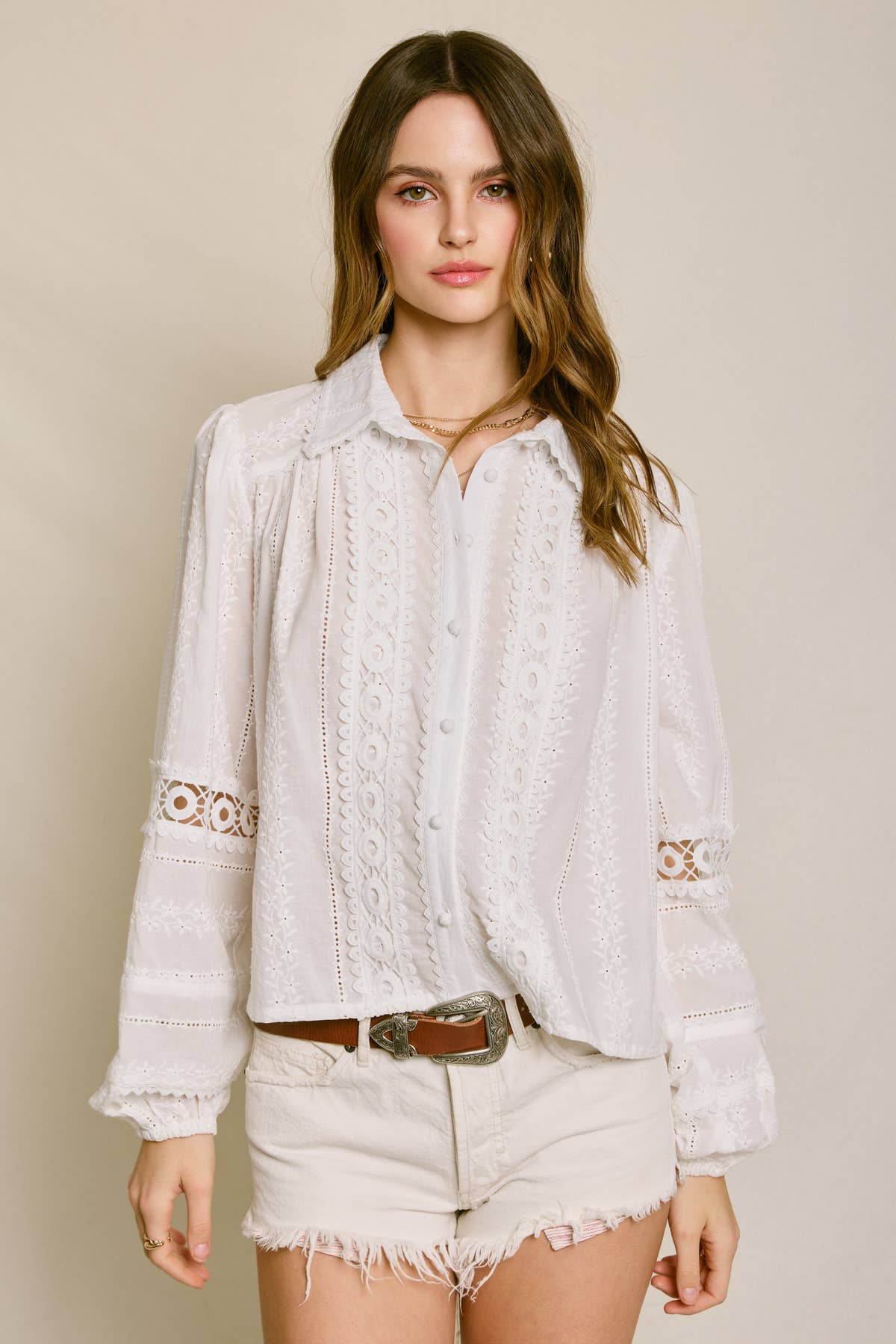 Sunbeam Eyelet Lace-Up Blouse