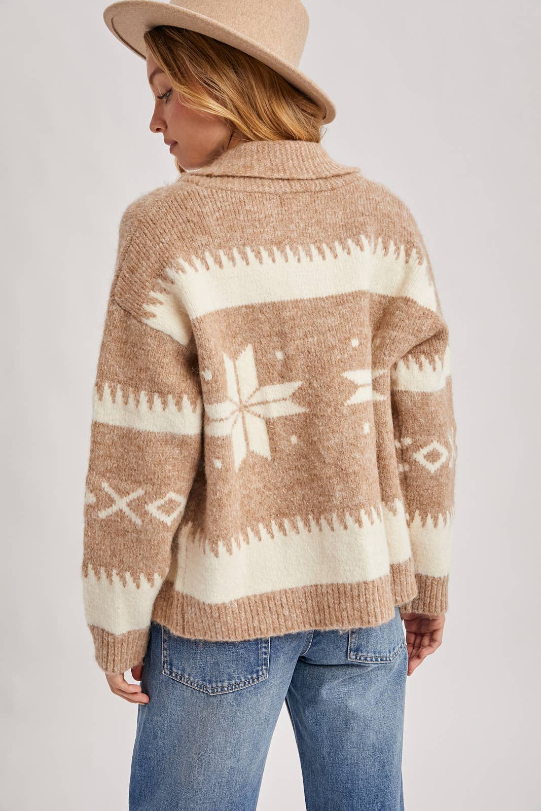 Fair Isle Fuzzy Knit Cardigan