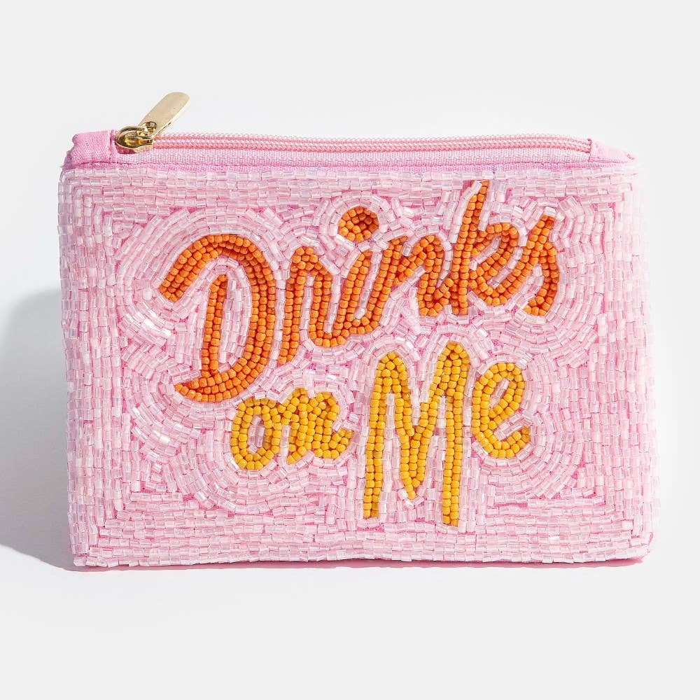 Drinks On Me Print Beaded Coin Purse