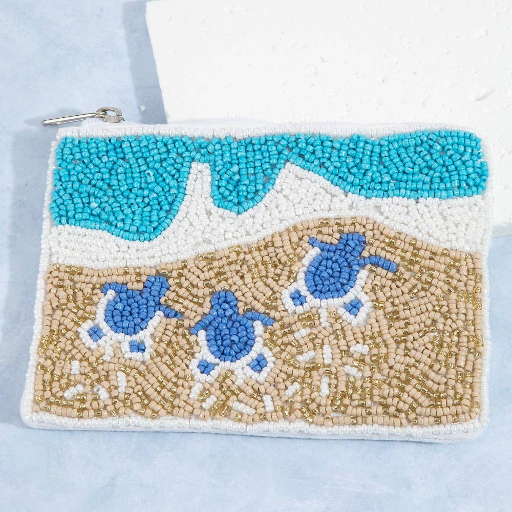 Turtles On Beach Seed Beaded Coin Purse