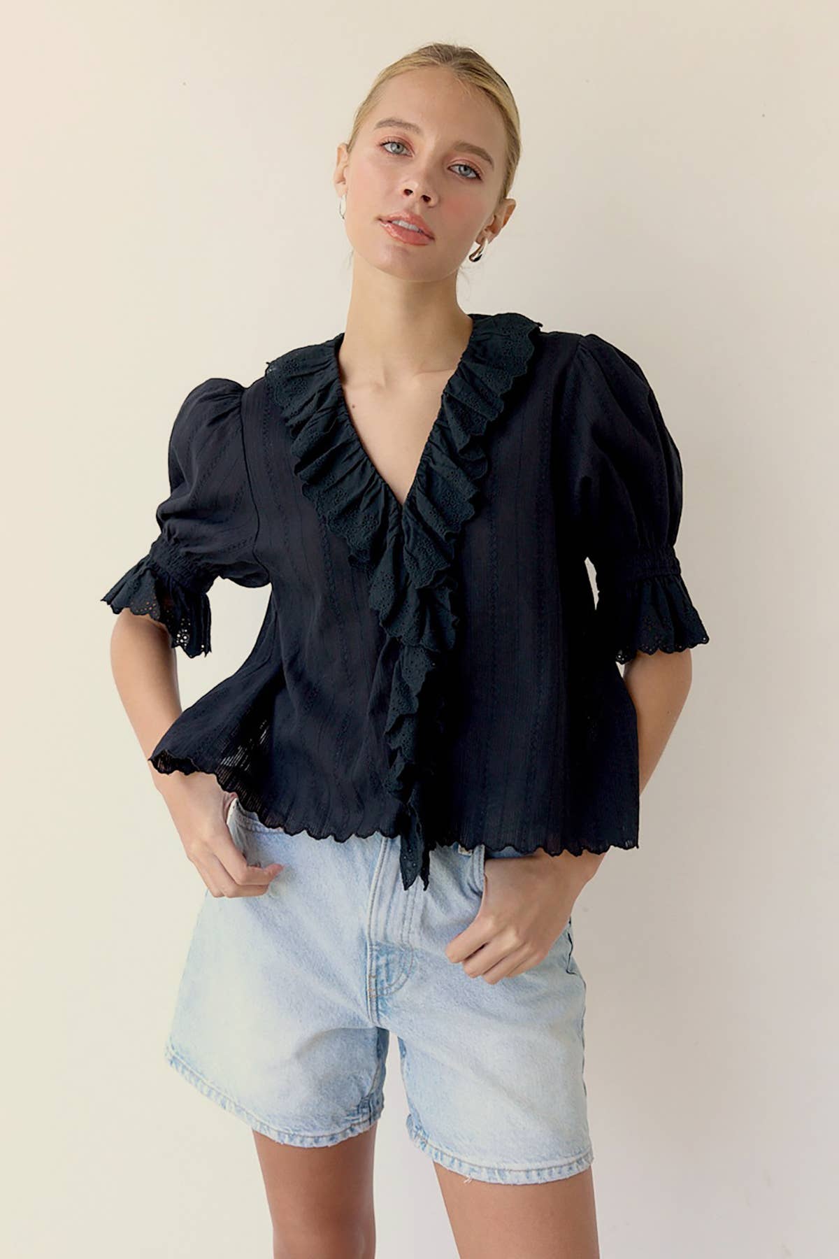 V-Neck Ruffle Blouse