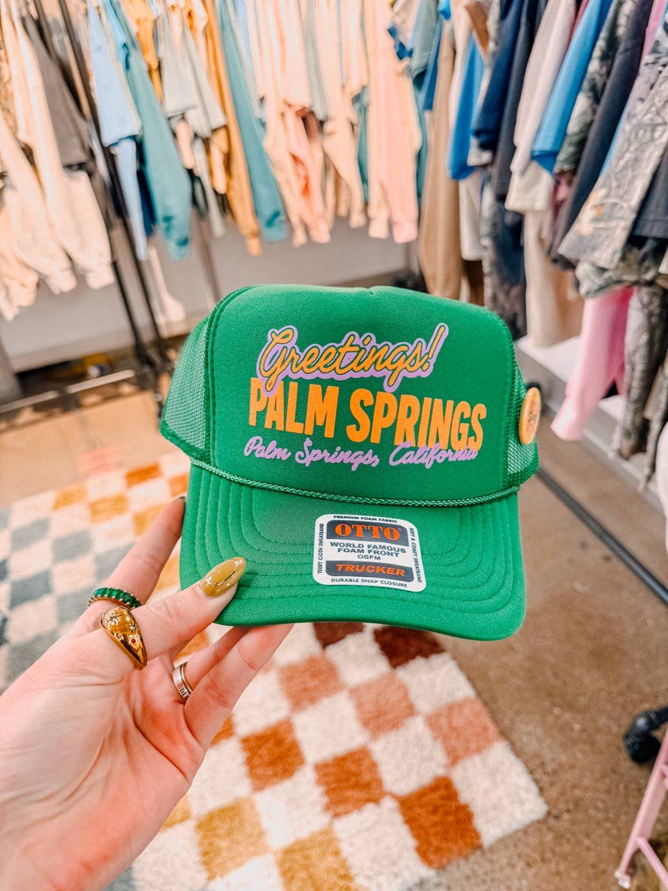Greetings! Palm Springs California Trucker Hat