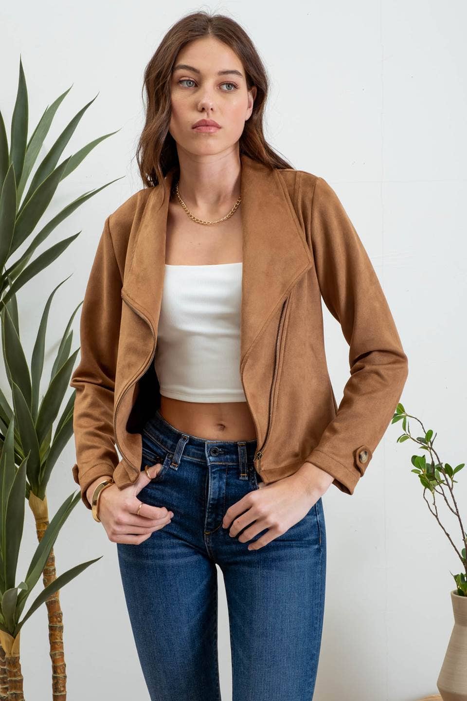 Heather Faux Suede Moto Jacket