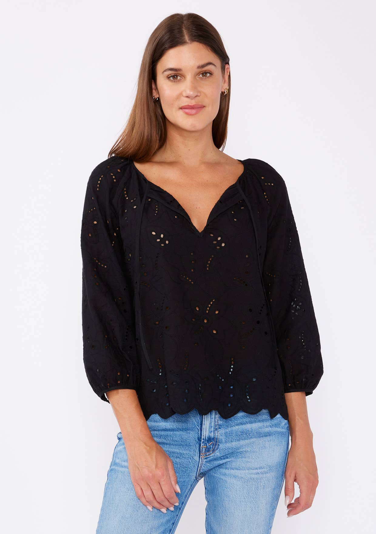 Raglan Floral Eyelet Blouse