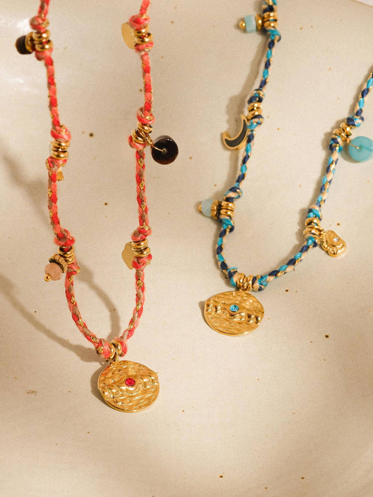 Indina 18K Non-Tarnish Boho Charm Braided Necklace