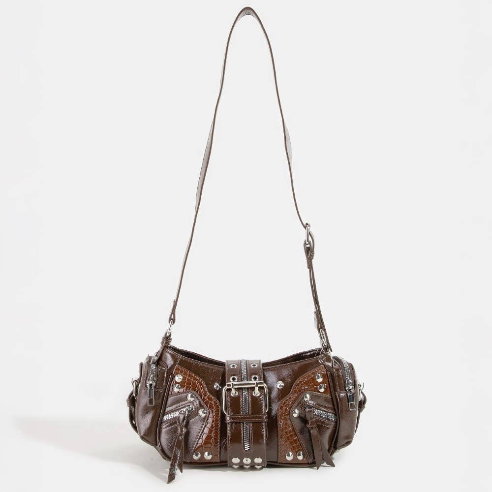 Rivet Detail Leather Shoulder Bag