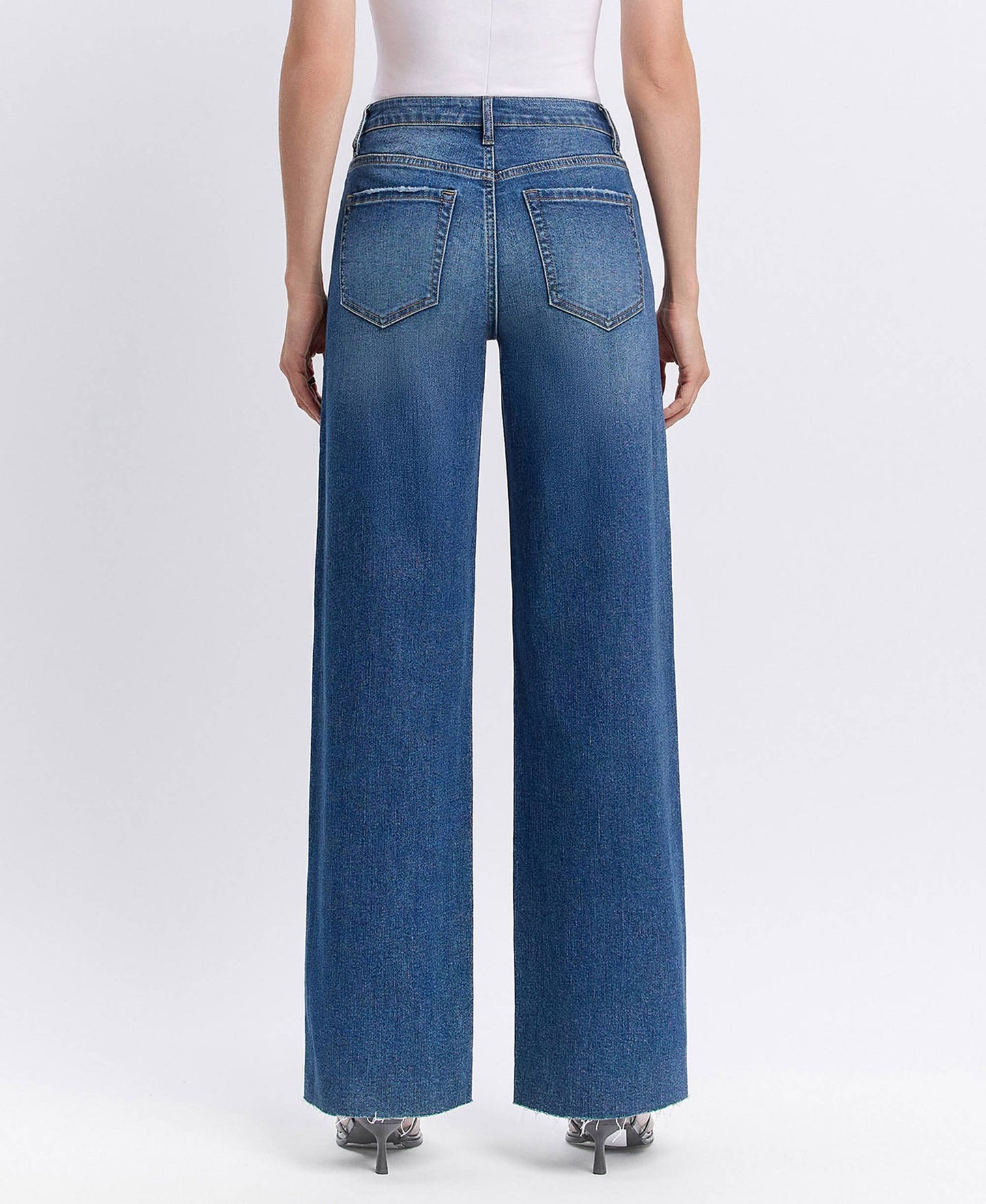 High-Rise Clean-Cut Raw Hem Wide Jeans