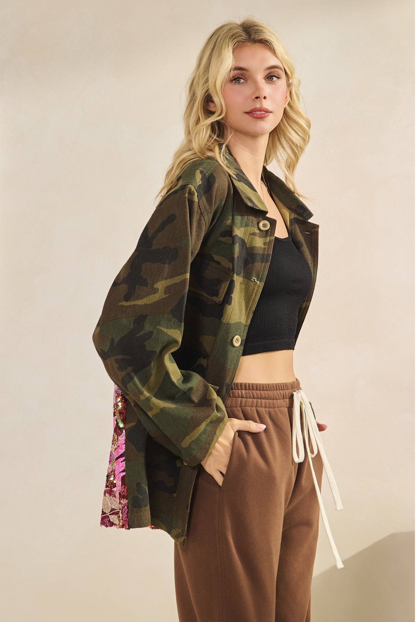 Camo Jacket with Mesh Sequins