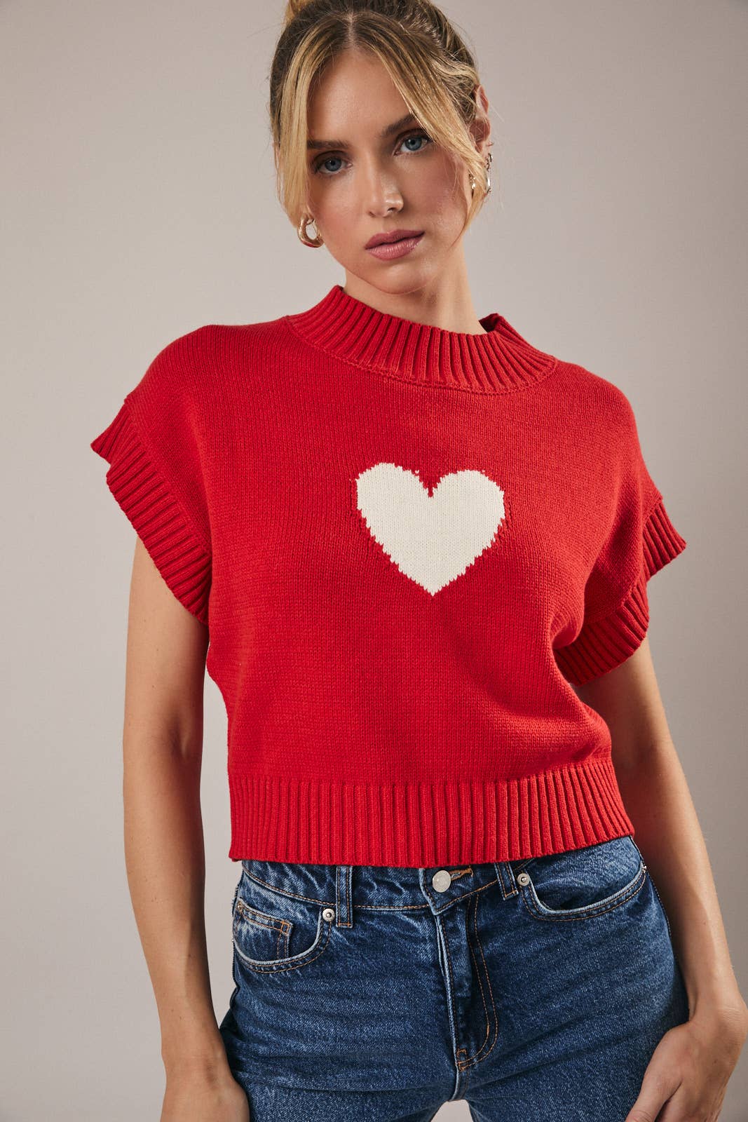 Mock Neck Heart Sweater