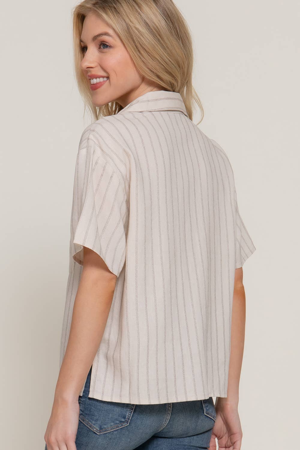 Button Down Stripe Linen Top