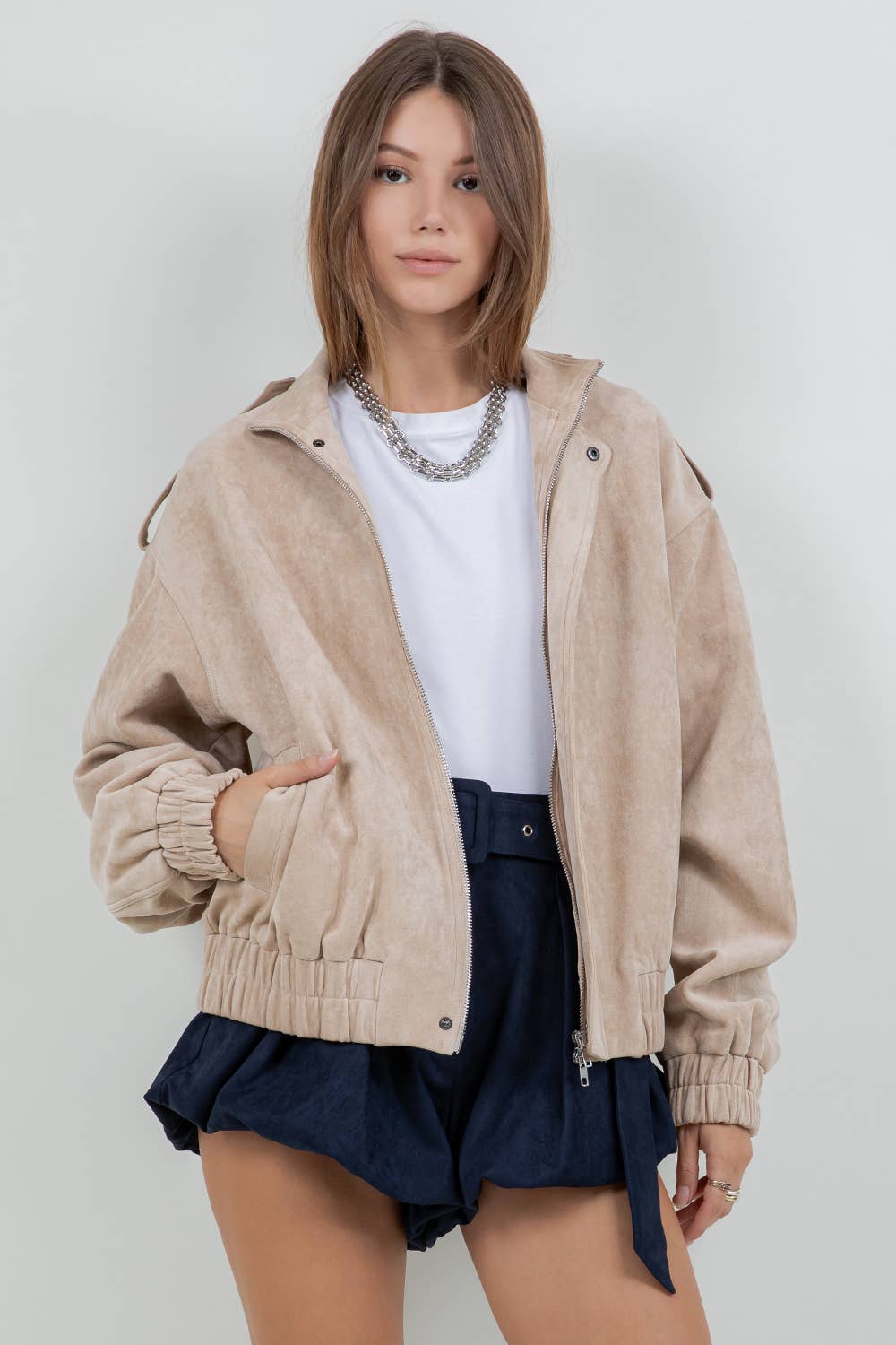 It Girl Suede Bomber