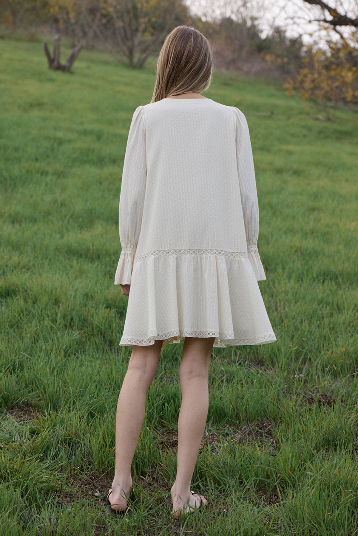 Lace Pintuck Tiered Tunic Dress