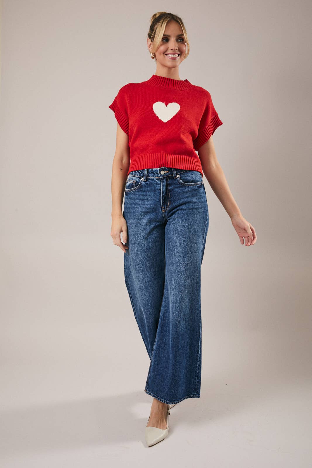 Mock Neck Heart Sweater