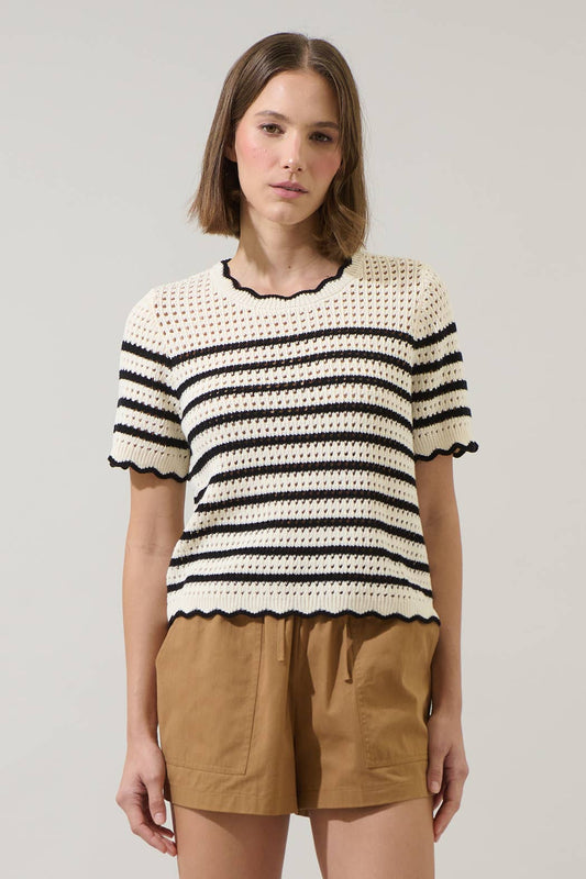 Tarcy Striped Scallop Sweater Top