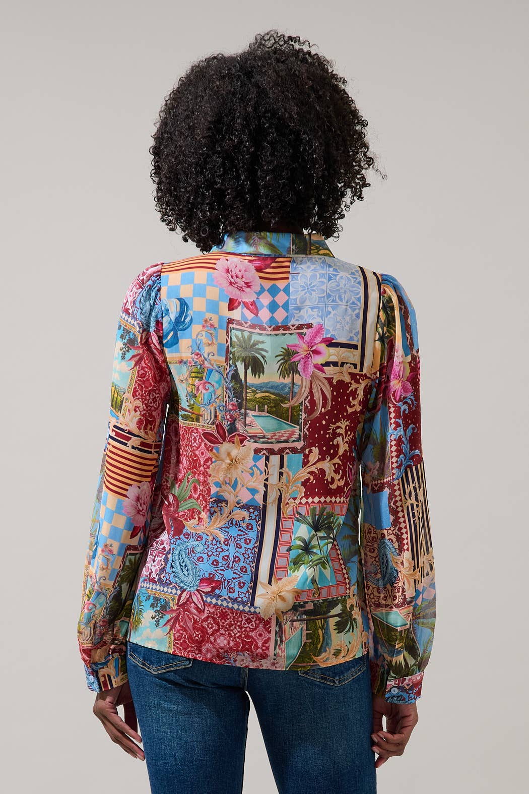 Melani Tropical Matra Long Sleeve Collared Blouse