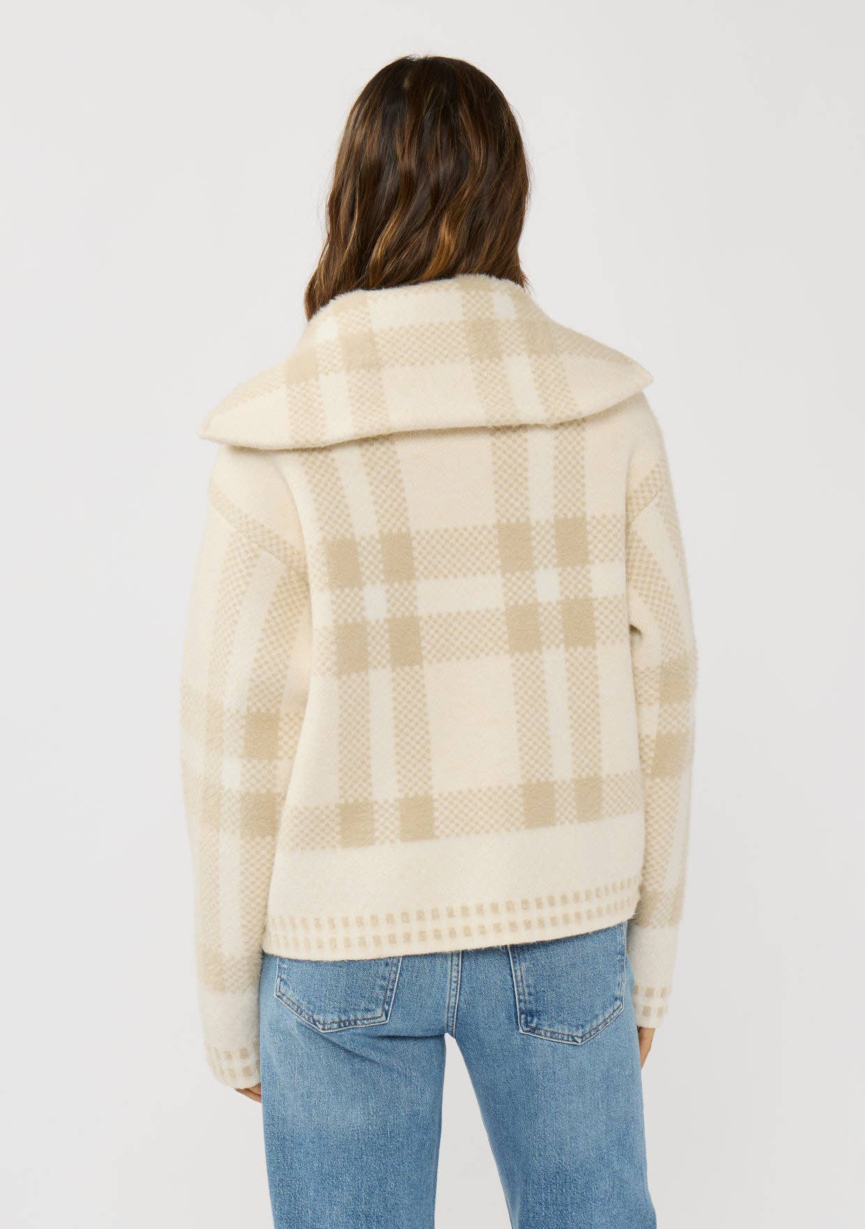 Plaid Knit Zip-Up Bomber Jacket