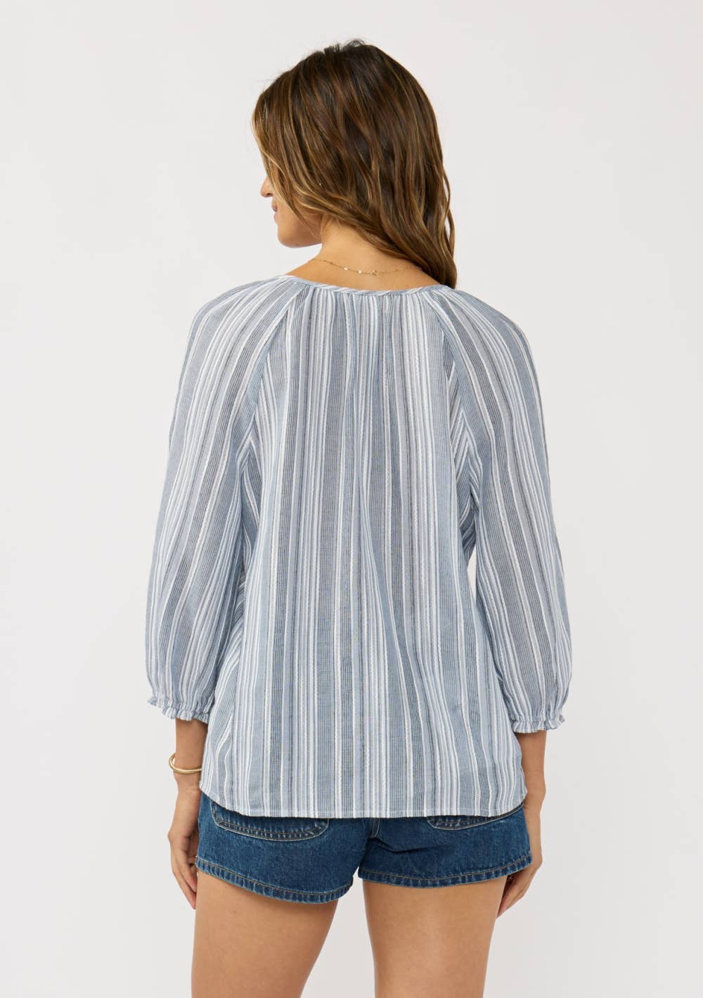 Split Neck Raglan Stripe Blouse