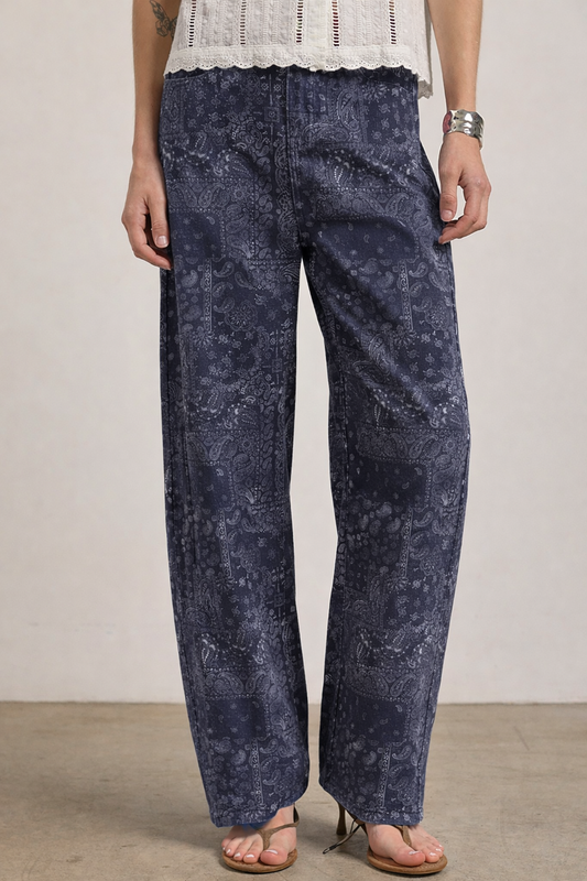 Washed Bandana Print Wide Leg Pants
