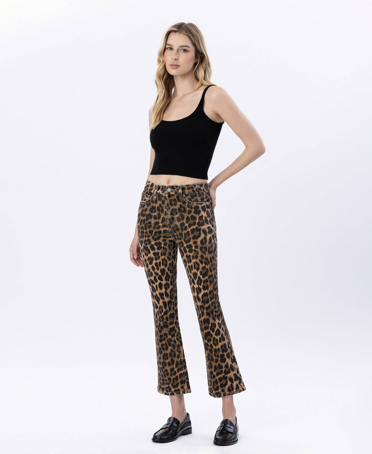 Leopard Print Kick Flare Jeans