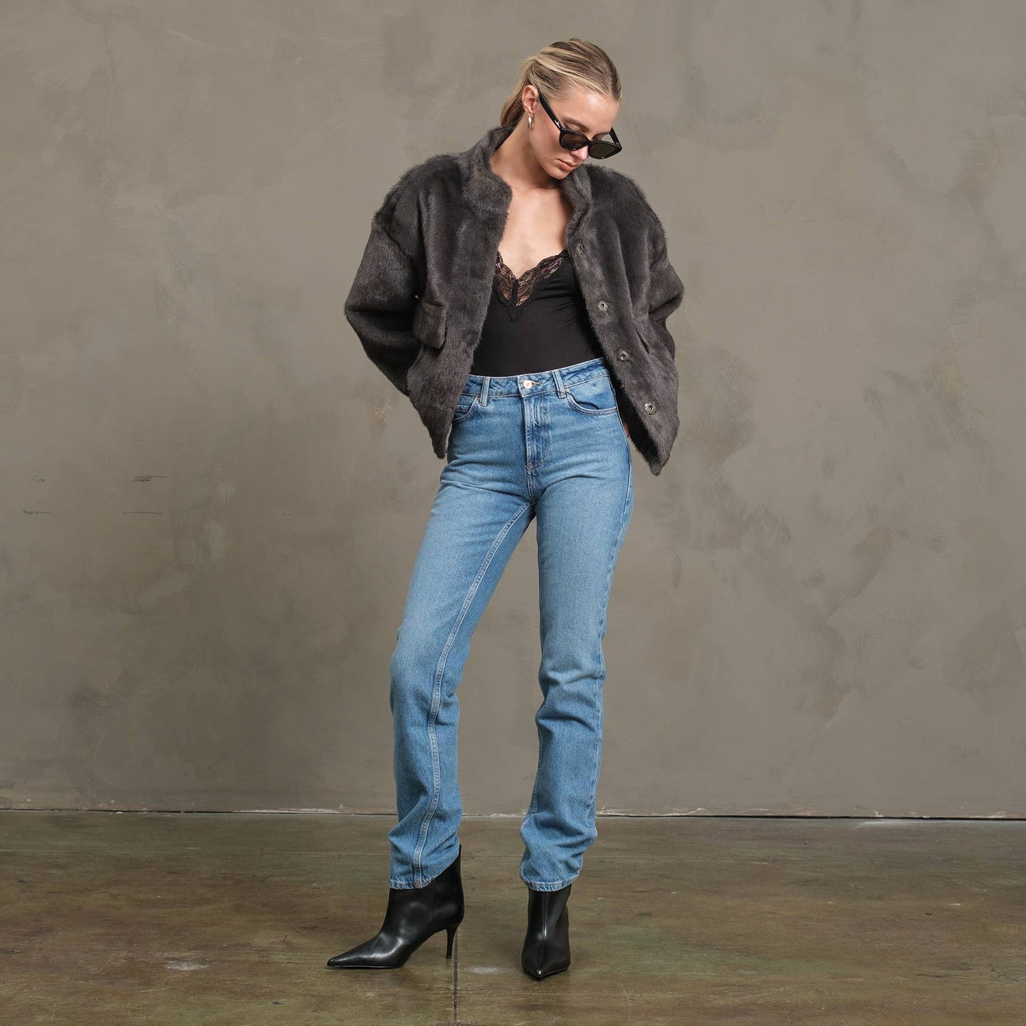 Faux Mink Bomber Jacket