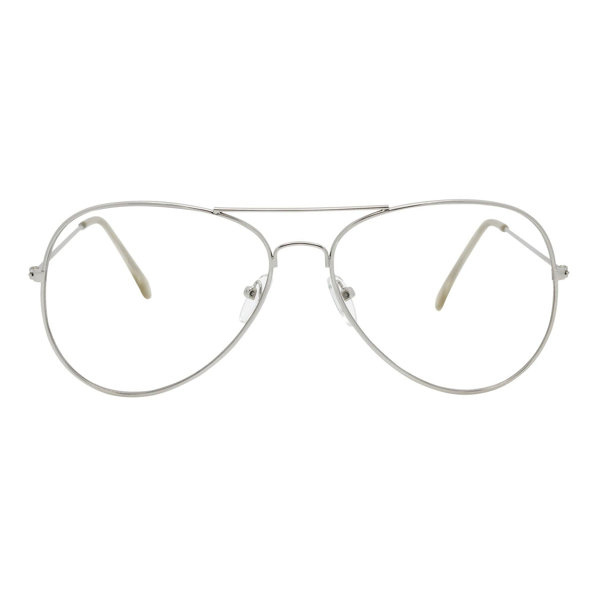 THOMPSON - Classic Blue Light Metal Aviator Silver Glasses Clear Lens 50mm