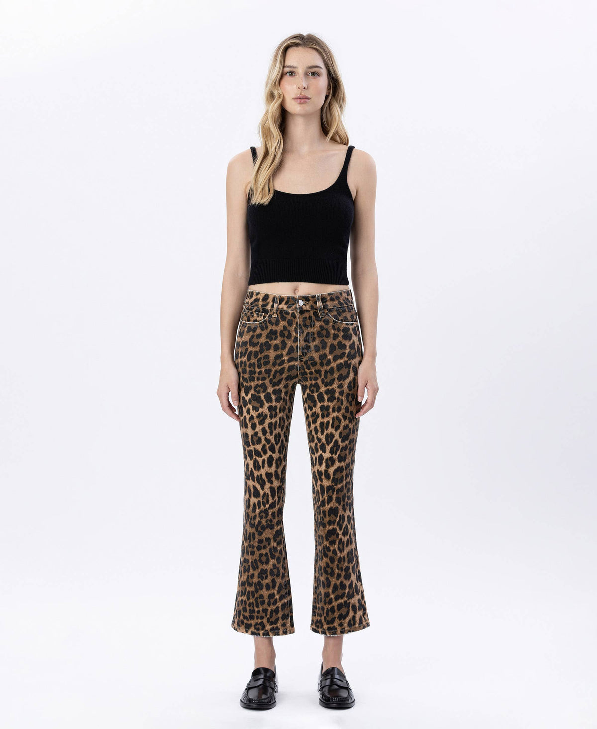 Leopard Print Kick Flare Jeans