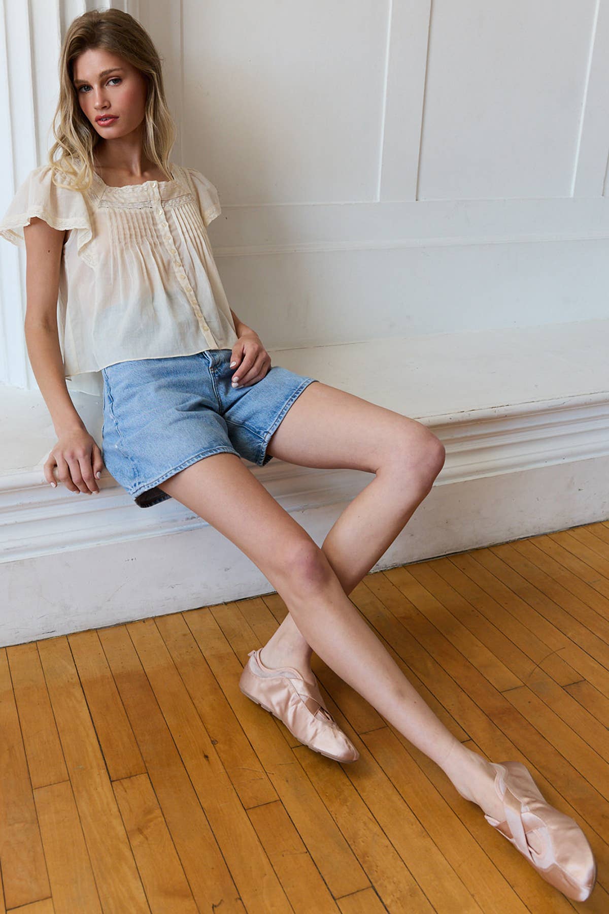 Lace Trim Pintuck Blouse