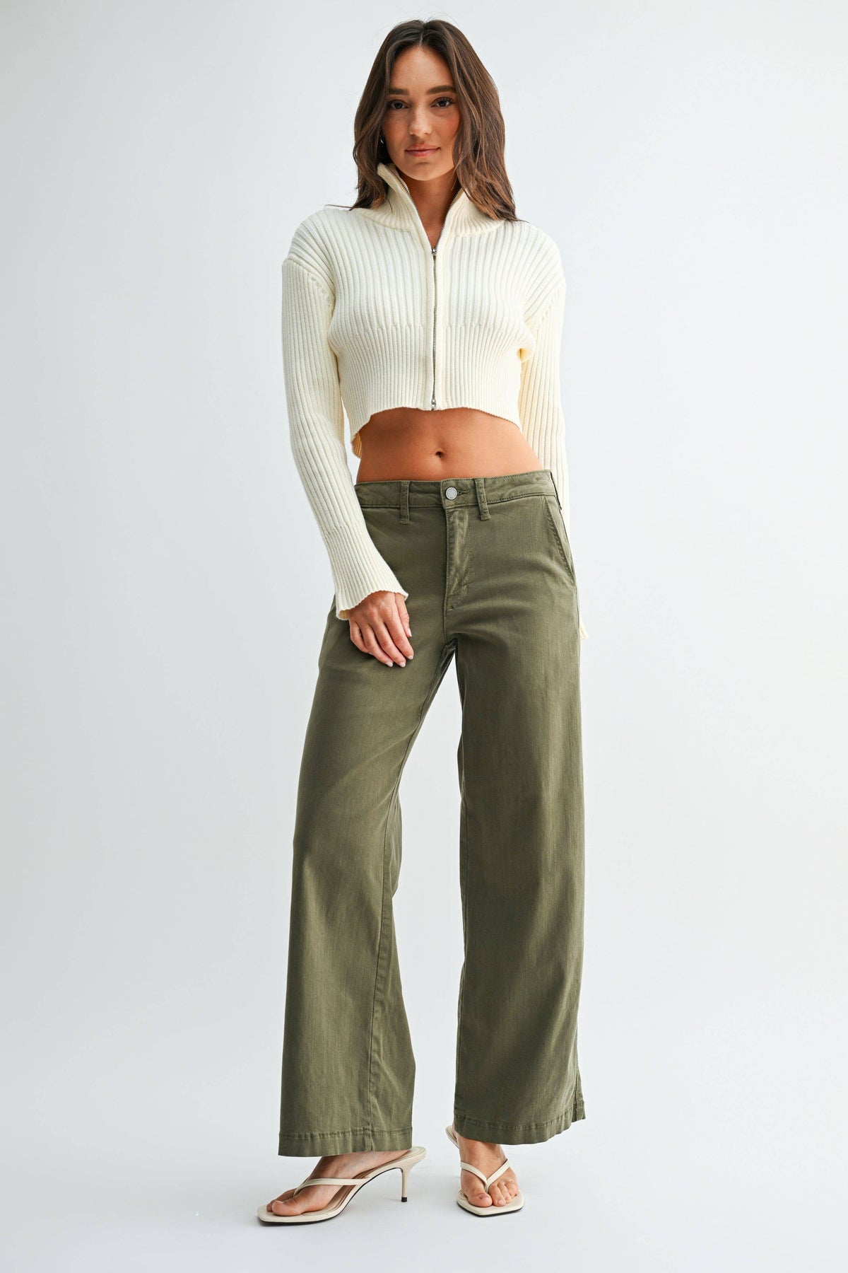 Stretch Twill Slim Wide Leg- Olive