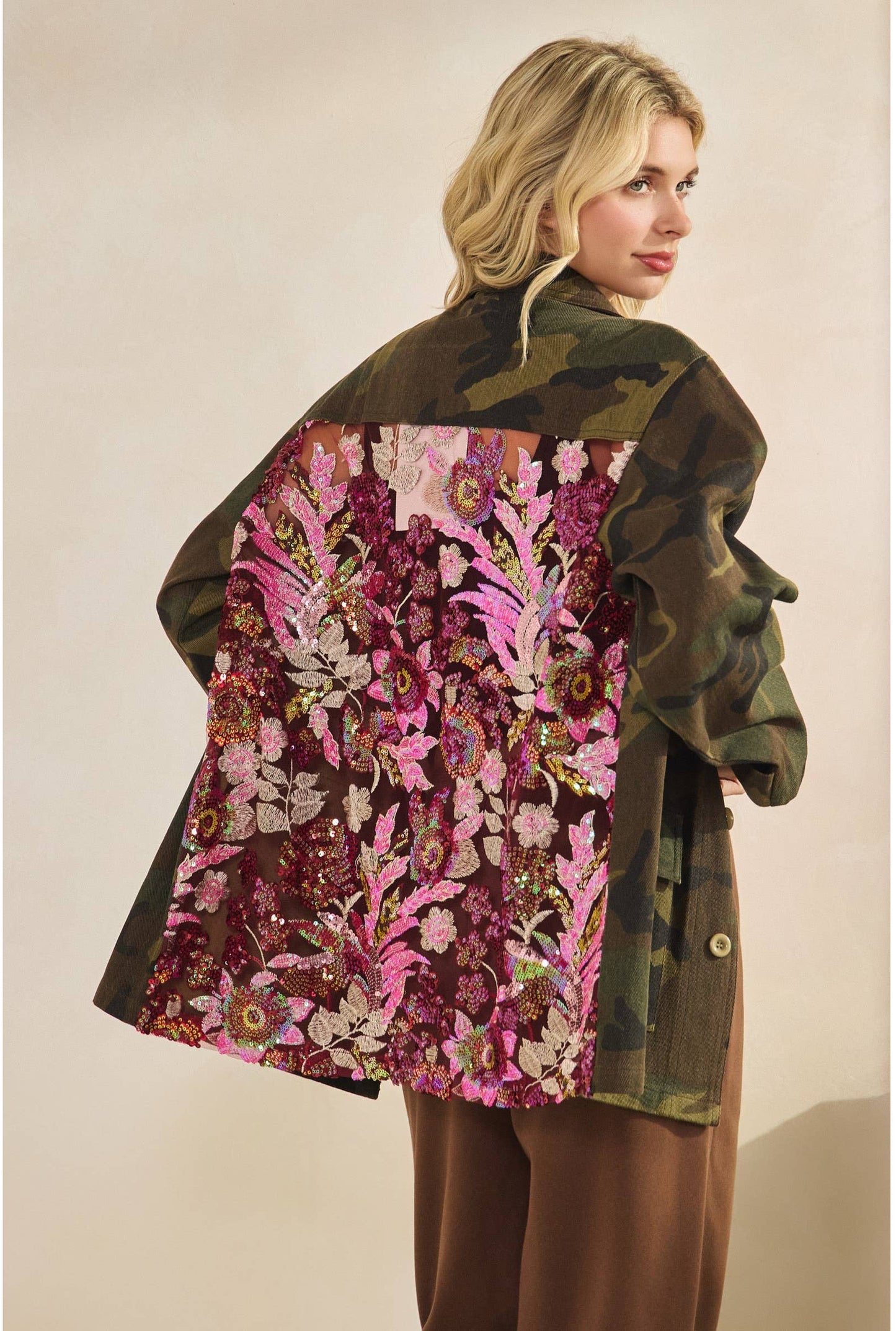 Camo Jacket with Mesh Sequins