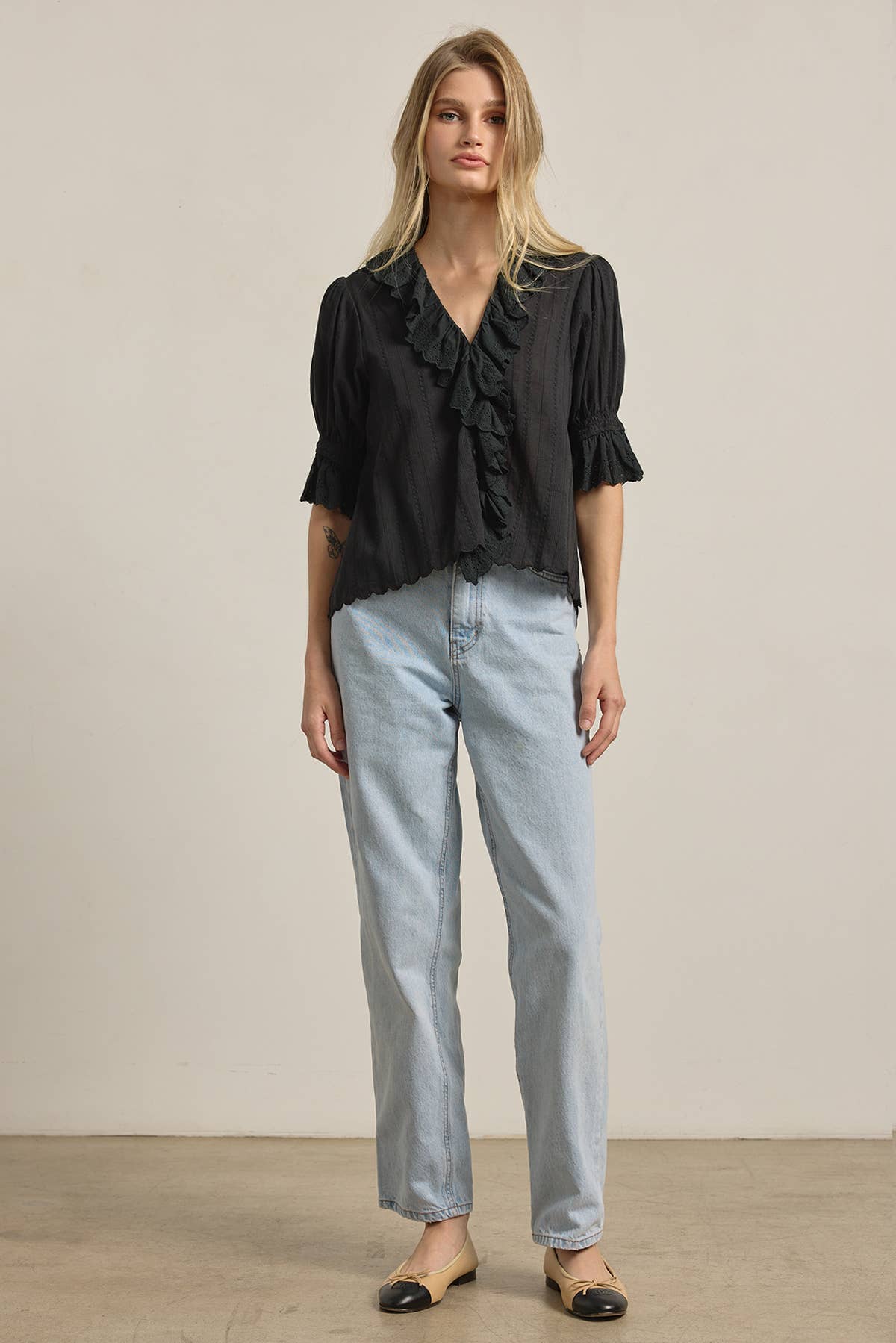 V-Neck Ruffle Blouse